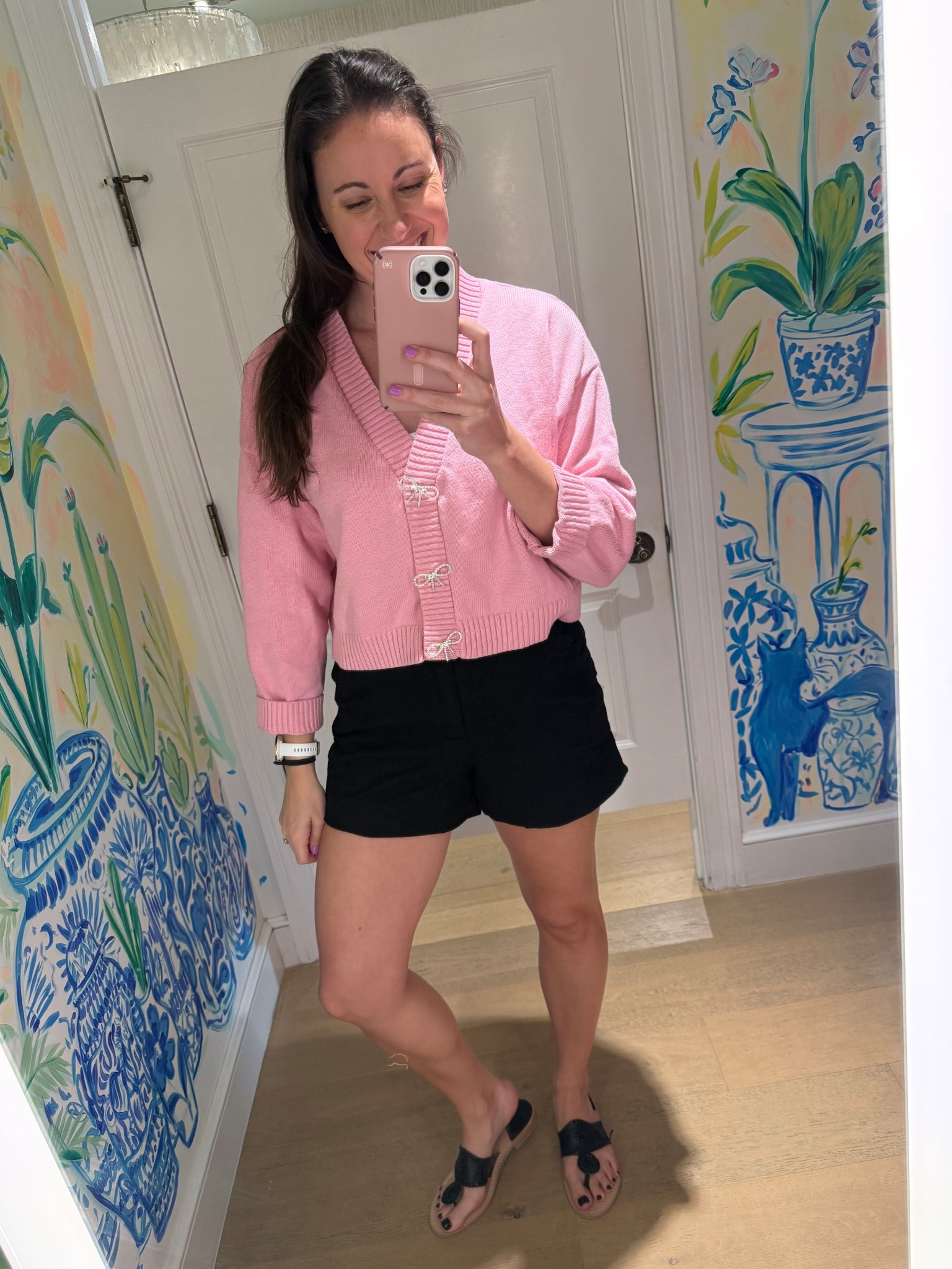 Fit check for the day! Love this sweater with the sweet little bow deal and these shorts are high waisted with an elastic back waistband!! Gotta love my Jack Rogers too! 

#LTKdayinmylife #LTKootd #LTKgrwm