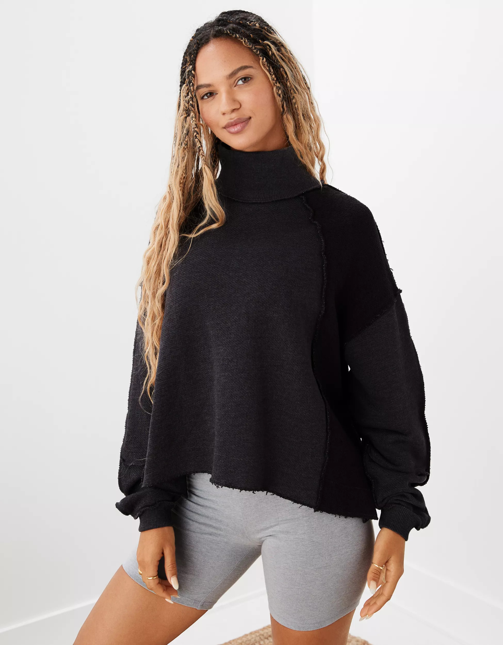 AE Textured Mock Neck Sweatshirt | American Eagle Outfitters (US & CA)