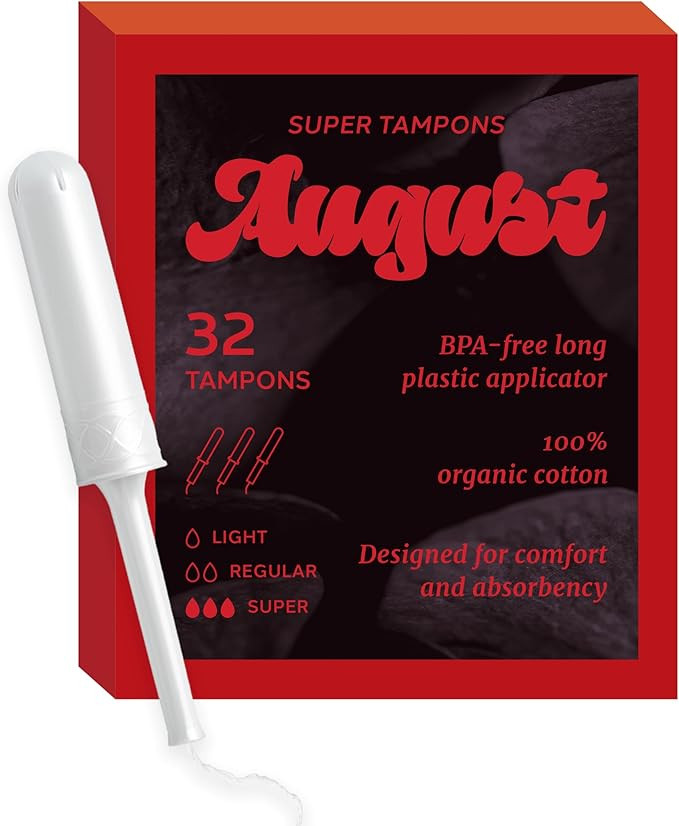 August Organic Cotton Tampons, Super tampons, BPA Free Long Applicators, Non-Toxic Organic tampon... | Amazon (US)