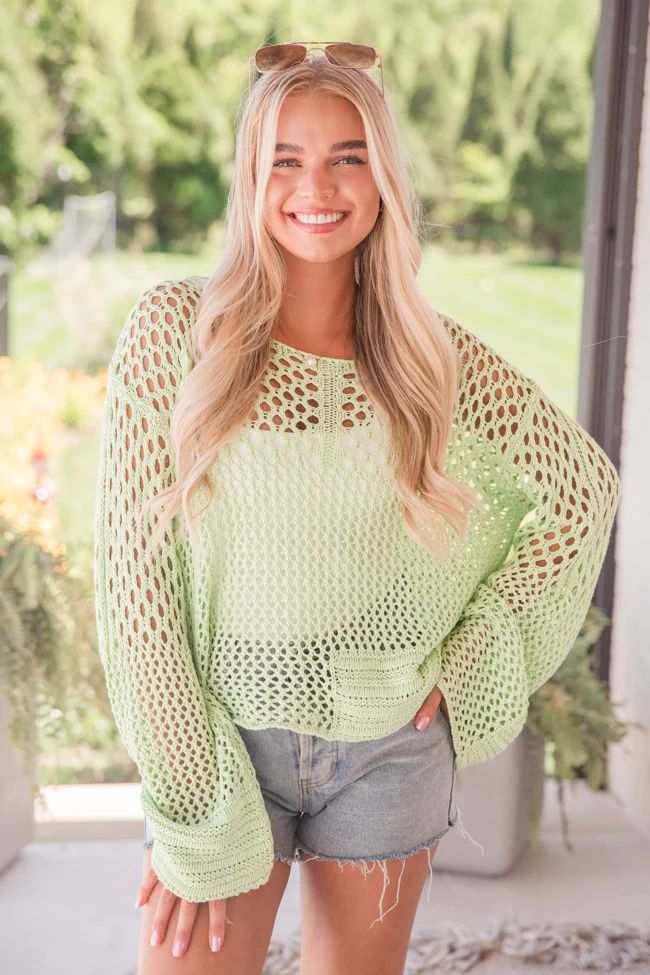 Just Your Type Lime Open Knit Sweater SALE | Pink Lily