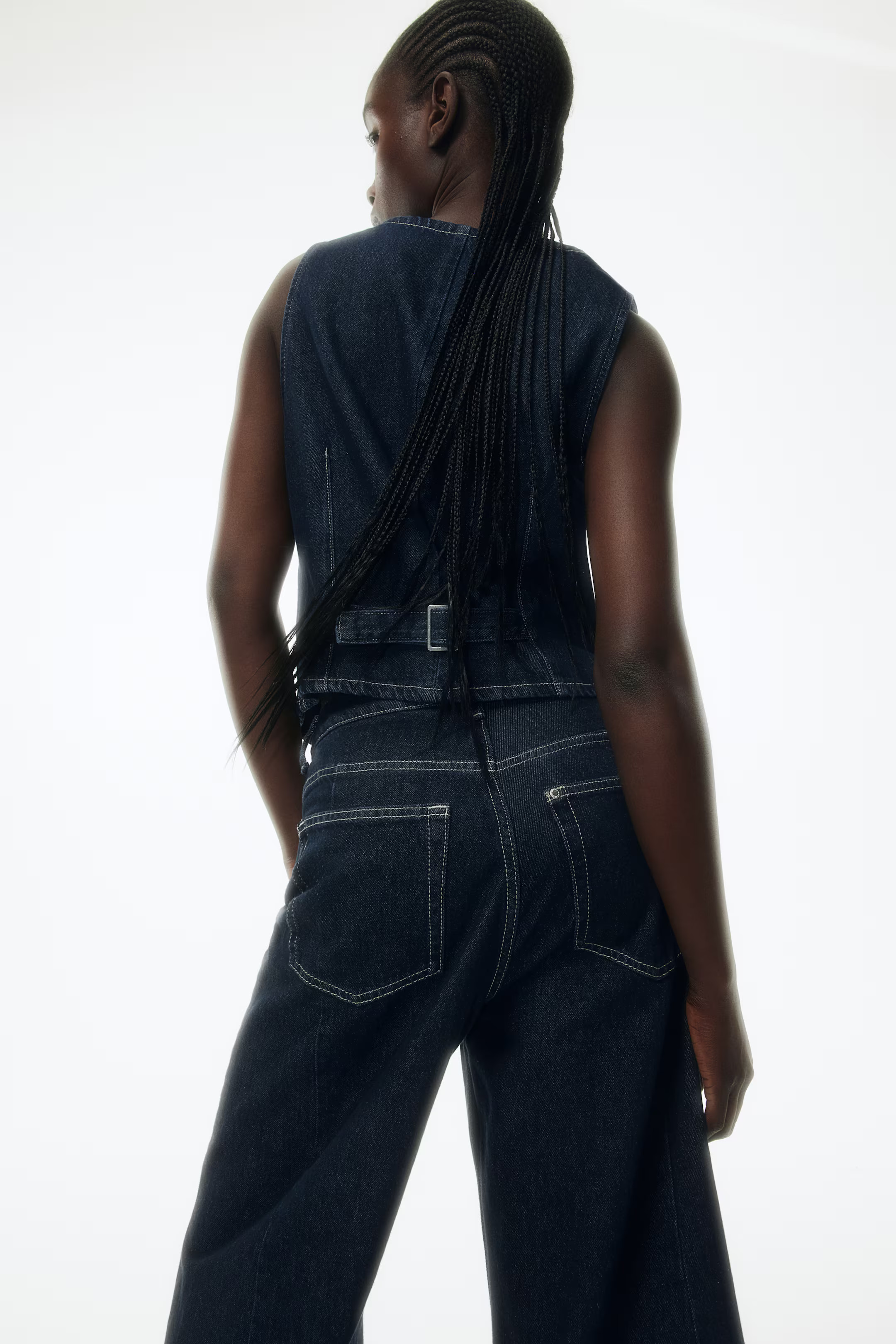 Denim waistcoat - Dark denim blue - Ladies | H&M GB | H&M (UK, MY, IN, SG, PH, TW, HK)