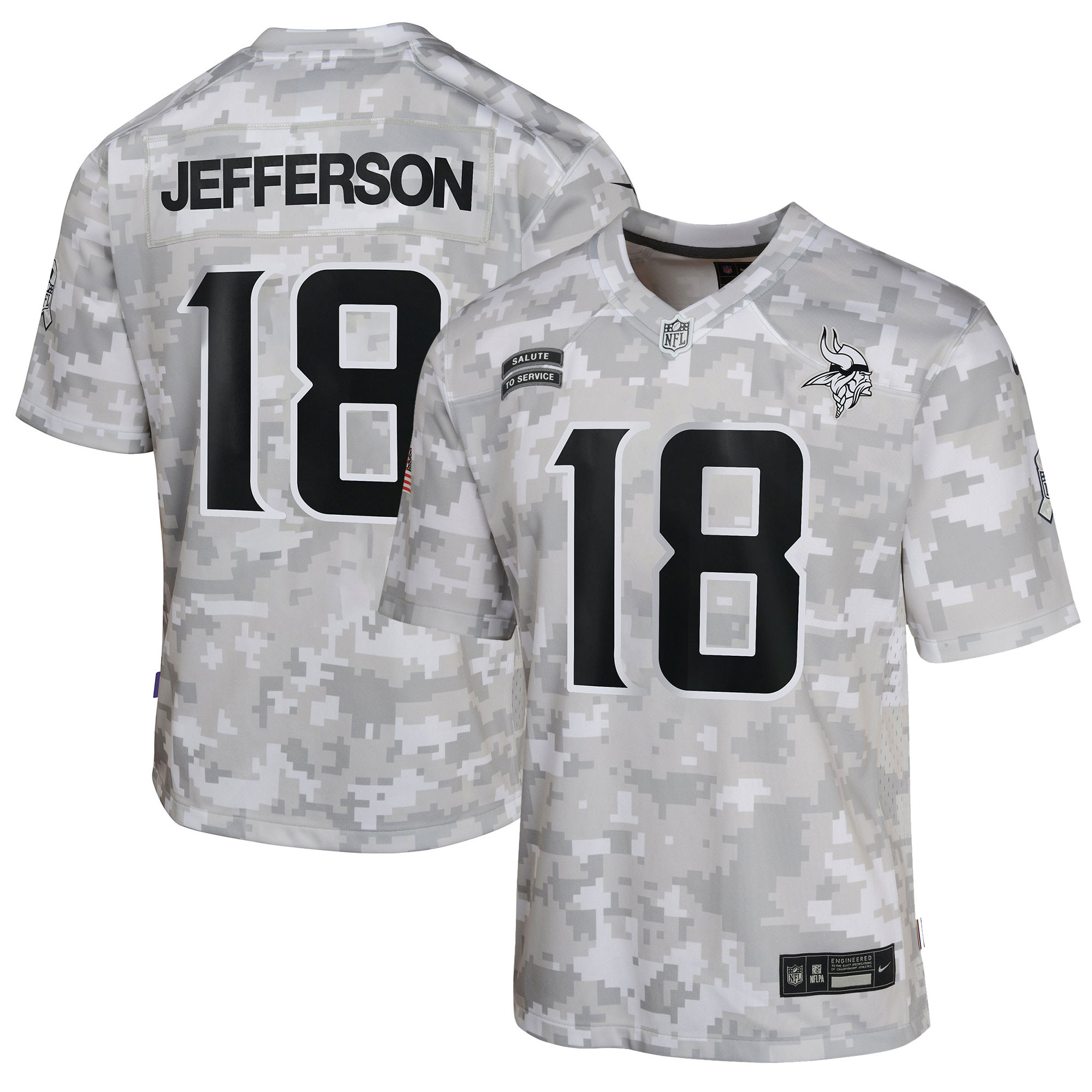 Youth Nike Justin Jefferson Arctic Camo Minnesota Vikings 2024 Salute to Service Game Jersey | Fanatics