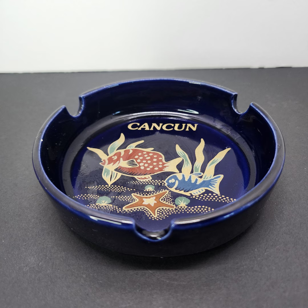 Vintage Cancun Mexico Ashtray Ceramic Blue 5'' Souvenir Ocean Fish Design - Etsy | Etsy (US)