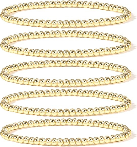 Elegance 11 designs 14K Gold Plated Bead Ball Bracelet Stretchable Elastic Gold Beaded Bracelets ... | Amazon (US)