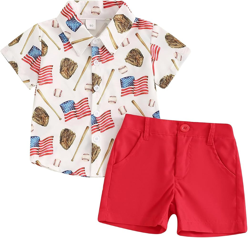 BemeyourBBs 4th of July Toddler Boy Outfit Baby Boy Button Down Dress Shirt Bermuda Shorts Gentle... | Amazon (US)