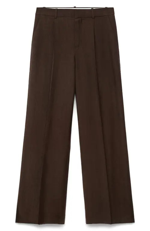 MANGO Pleated Straight Leg Lyocell Blend Suit Pants in Chocolate at Nordstrom, Size 8 | Nordstrom