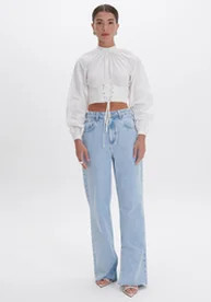 Calça Wide Leg Azul My Favorite Things Jeans com Fendas | ZZ Mall (BR)