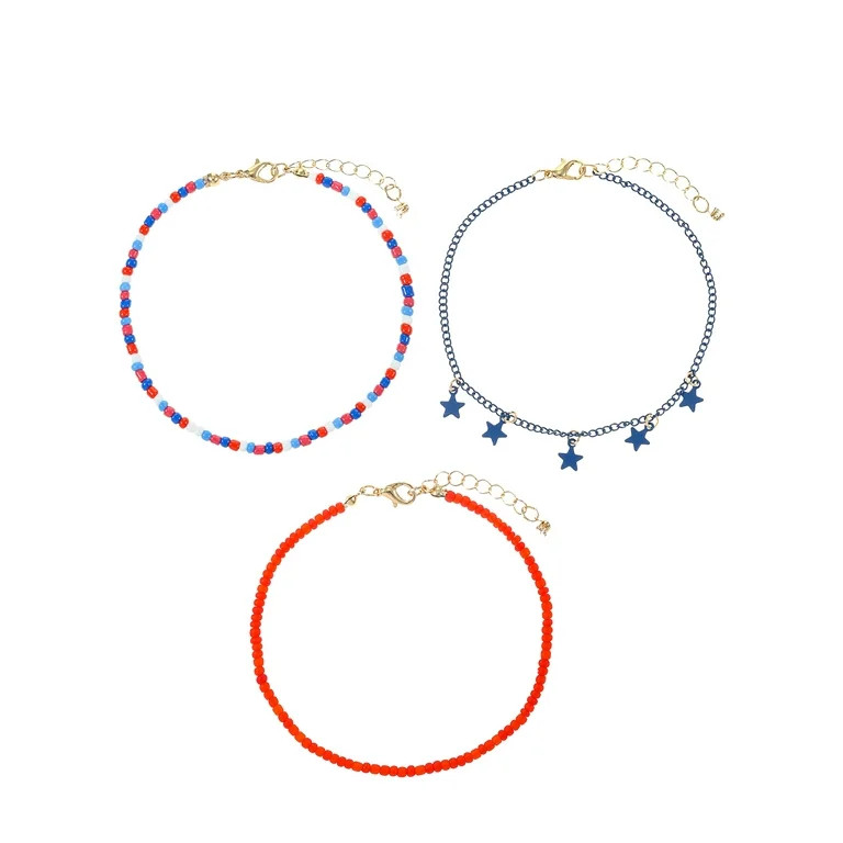 Way to Celebrate Americana Patriotic Beaded Anklet Set | Walmart (US)