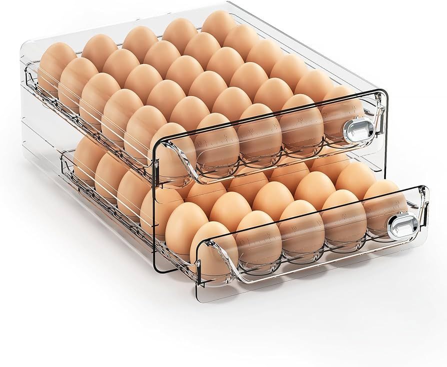 ZHAIXIAONIAN Egg Holder for Refrigerator, 60 Egg Drawer Organizer with Time Scale, Stackable Egg ... | Amazon (US)