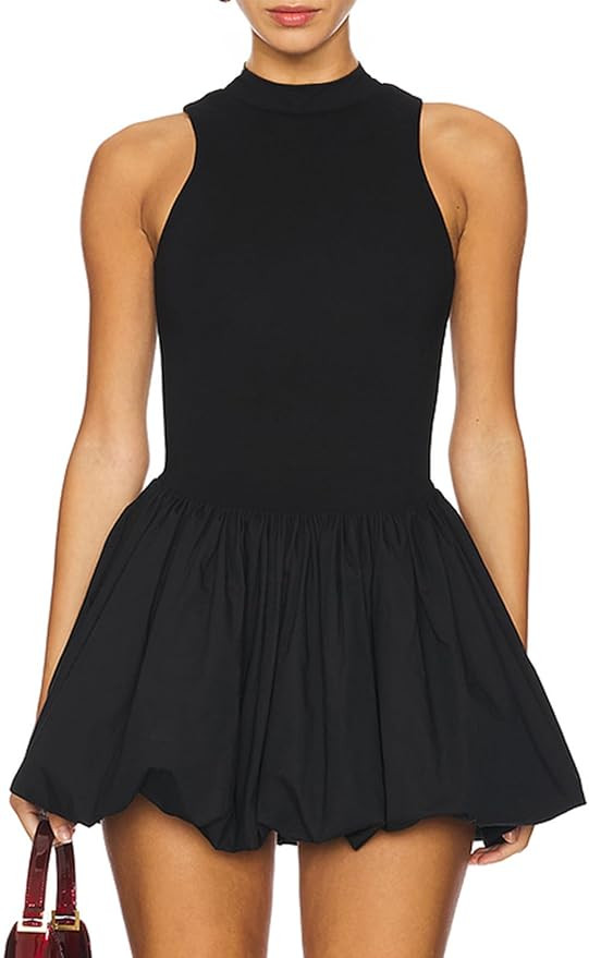 Women's Summer Bubble Mini Dress Sexy Mock Neck Sleeveless Tank Dress Party Club Bodycon Short Dr... | Amazon (US)