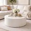 Benjara Viko 39 in. White Round Wood and Faux Concrete Coffee Table BM338647 | The Home Depot