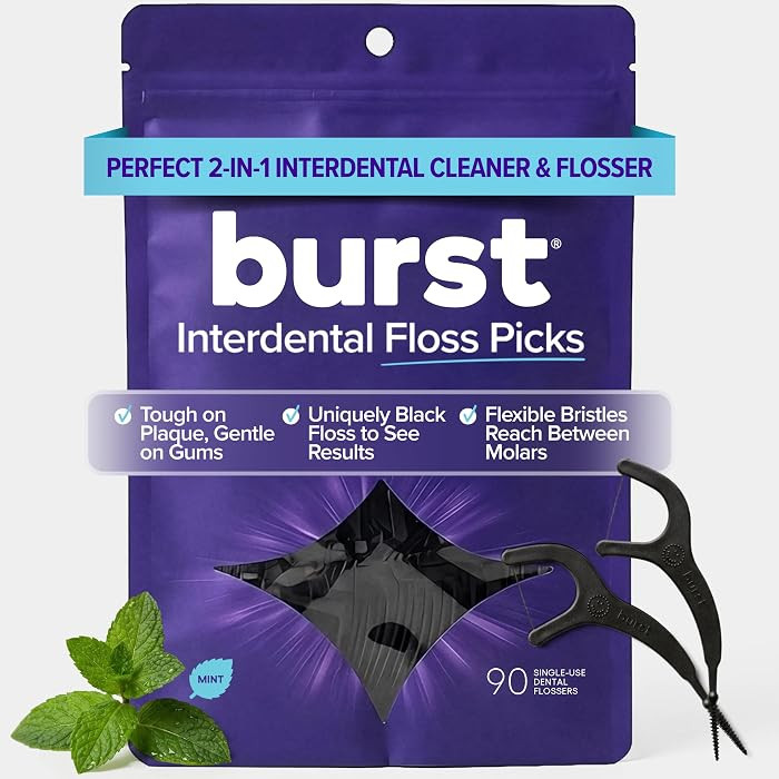 BURST Adult Dental Floss Picks (90 Count/1 Pack) | Mint Eucalyptus | Dental Flossable Picks | Too... | Amazon (US)