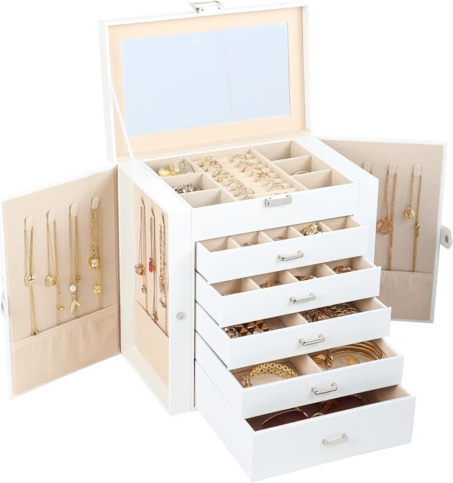 BOOVO Jewelry Box For women, 6 Layer Large Jewelry Organizer With Mirror, Multi-Function Storage ... | Amazon (US)