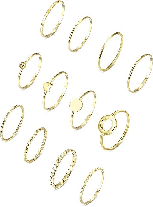 HAIAISO Simple Knuckle Stackable Rings Set for Women 14K Gold Plated Minimalist Dainty Joint Midi... | Amazon (US)