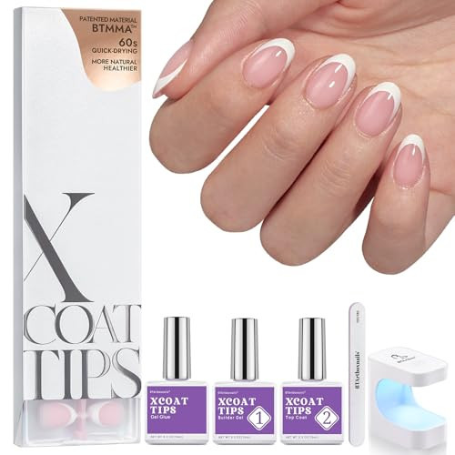 BTArtboxnails XCOATTIPS French Nails - Extra Short Almond Tips with Nail Gel, French Protecing Duo, Nail Lamp, All in One Soft Gel French Tip Press on Nails Gel Extension | Amazon (US)