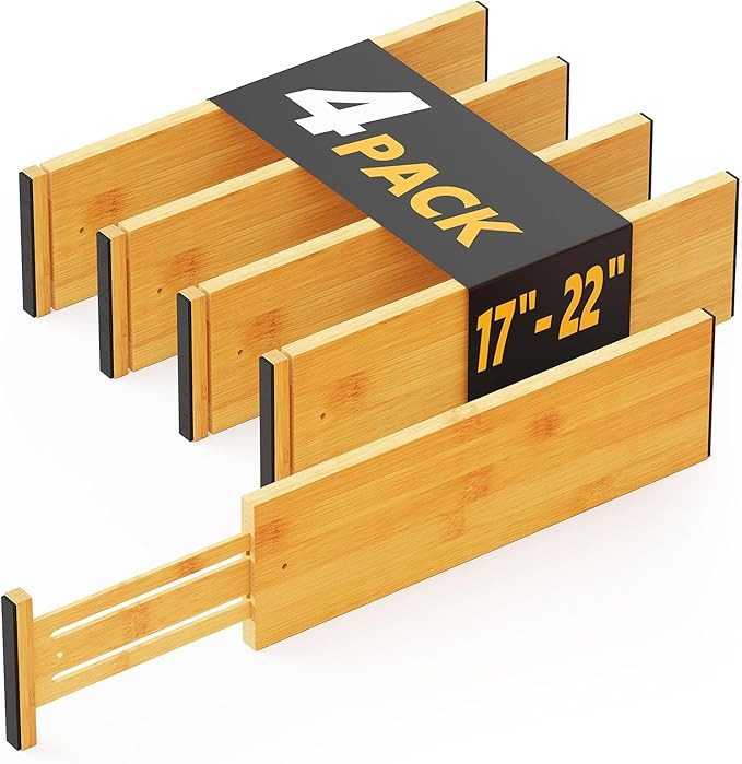 SpaceAid Bamboo 4 Pack Dresser Drawer Dividers, 4.65“ High Adjustable 17“-22” Drawer Organi... | Amazon (US)