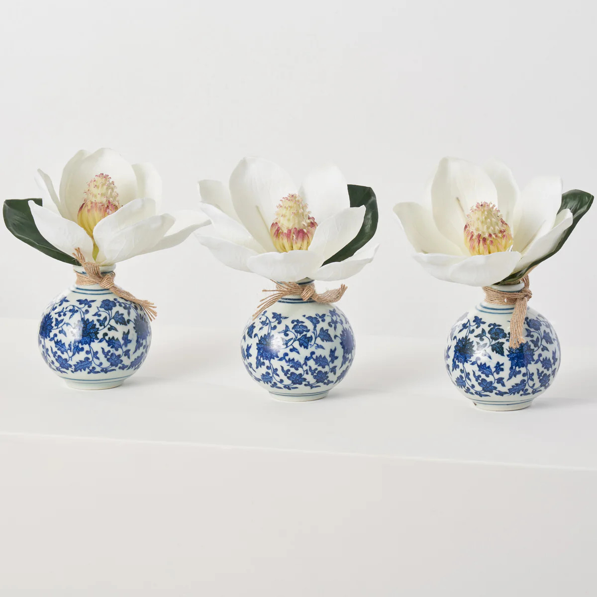 White Magnolia Bloom in Blue & White Chinoiserie Bud Vase Holiday Everyday Christmas Decor - Set ... | Darby Creek Trading