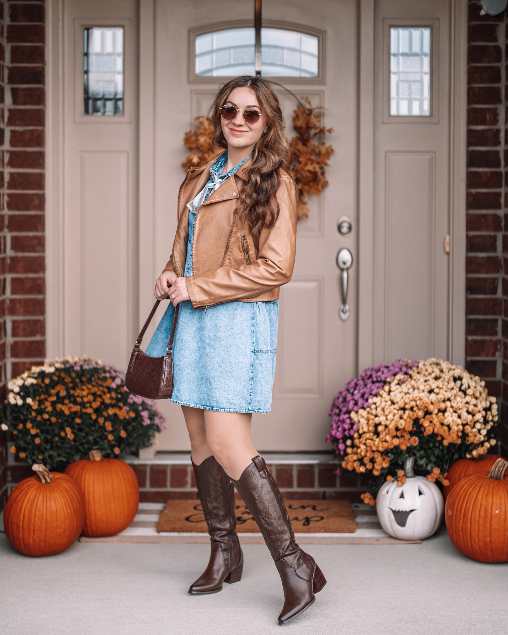 Denim & leather outfit inspiration 💡 Denim dress size M, leather moto jacket size M, western boots TTS #founditonamazon #westernoutfit Cowboy boots Cowgirl boots @amazonfashion

#LTKsalealert #LTKSeasonal #LTKunder100