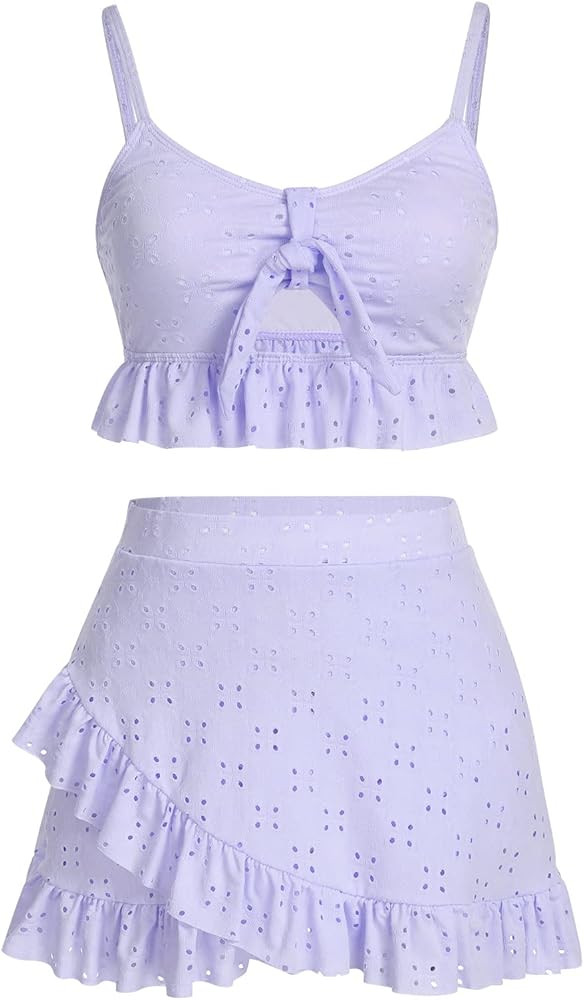 IMEKIS Women 3 Pieces Beach Swimsuit Ruffle Tropical Bikini Swimsuit with Cover up Wrap Skirt Tho... | Amazon (US)