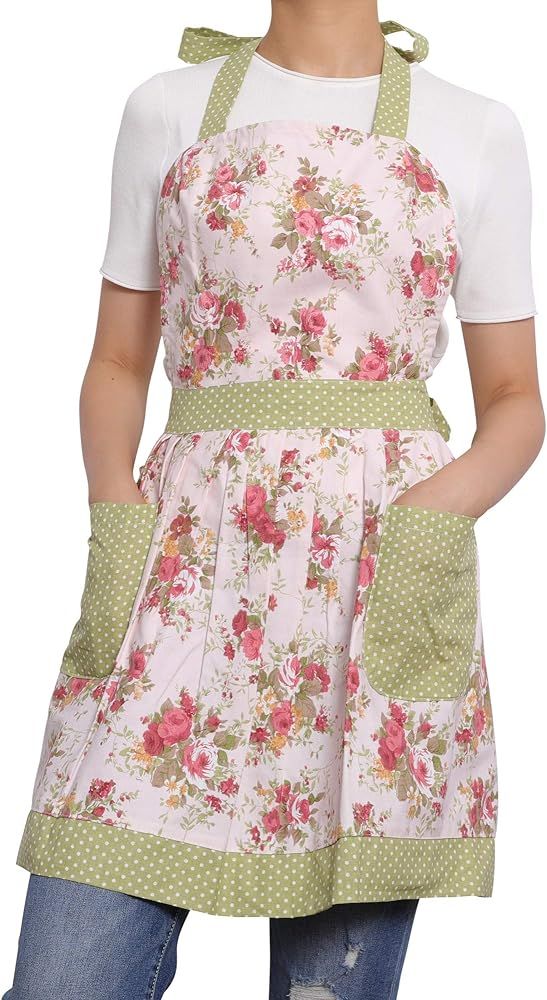 NEOVIVA Kitchen Aprons for Women with Pockets, Cooking Aprons for Women, Floral Cotton Aprons for... | Amazon (US)