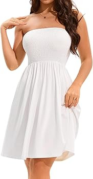 elescat Summer Dresses for Women Strapless Casual Beach Cover Ups Tube Top Sundress\uff08White, L... | Amazon (US)