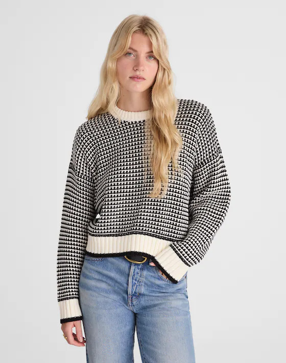 Textured-Stitch Crewneck Sweater in 100% Cotton | Madewell