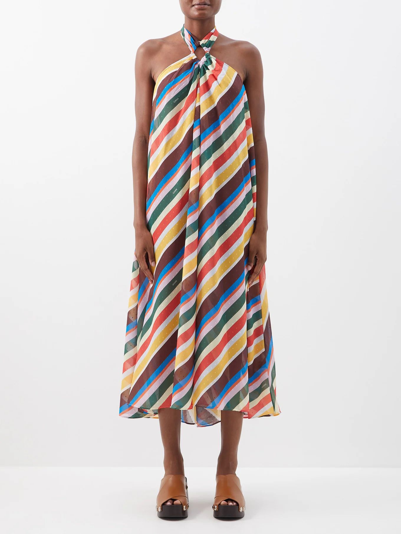 Striped halterneck chiffon dress | Ganni | Matches (US)