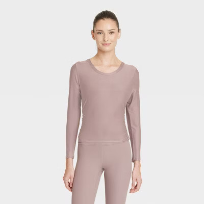 Women's Ribbed Side-Cinch Long Sleeve Top - All In Motion™ Light Brown M | Target