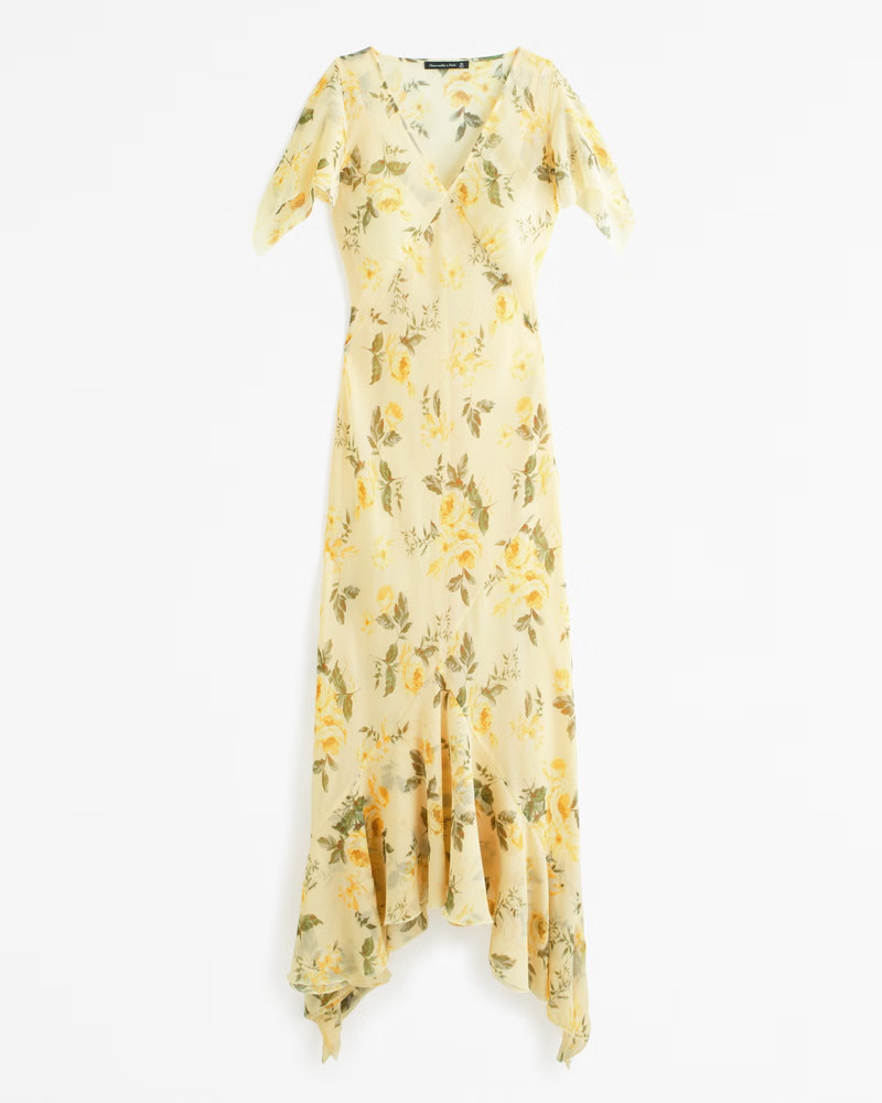 Flutter Sleeve Plunge Tiered Maxi Dress | Abercrombie & Fitch (US)