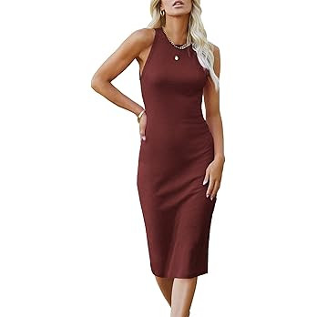 PRETTYGARDEN Women's Basic Bodycon Midi Dress Crewneck Sleeveless Casual Summer Tank Top Dresses | Amazon (US)