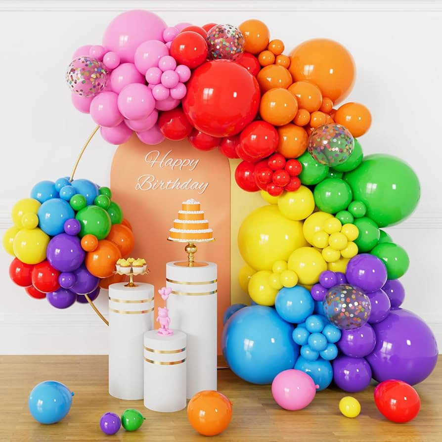 162 Pcs Colorful Rainbow Balloons Arch Kit, Diffrent Size Rainbow Balloon Garland, Globos De Colo... | Amazon (US)