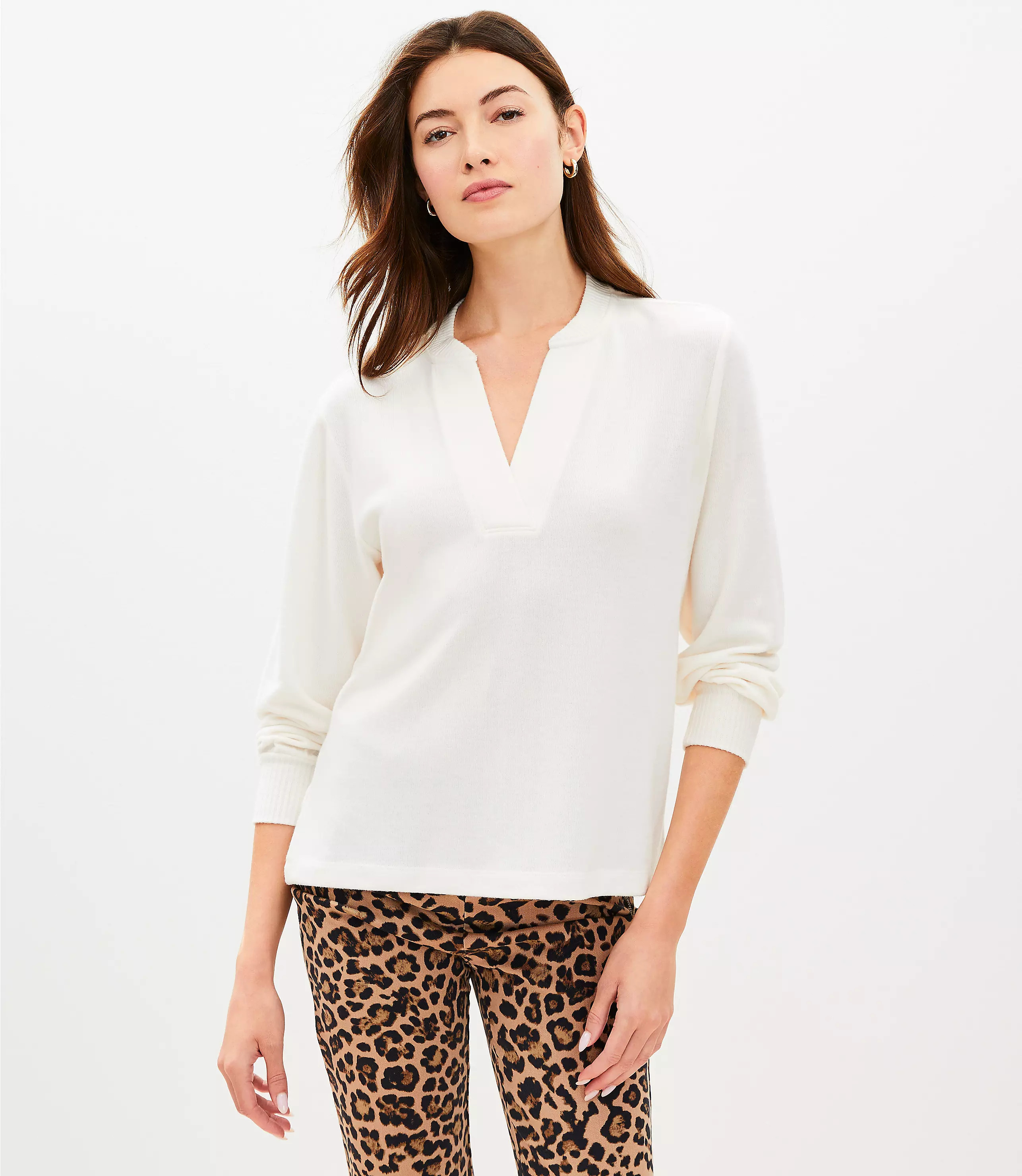 Jersey Split Neck Top | LOFT