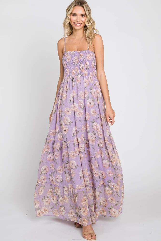 Lavender Floral Swiss Dot Smocked Maxi Dress | PinkBlush Maternity