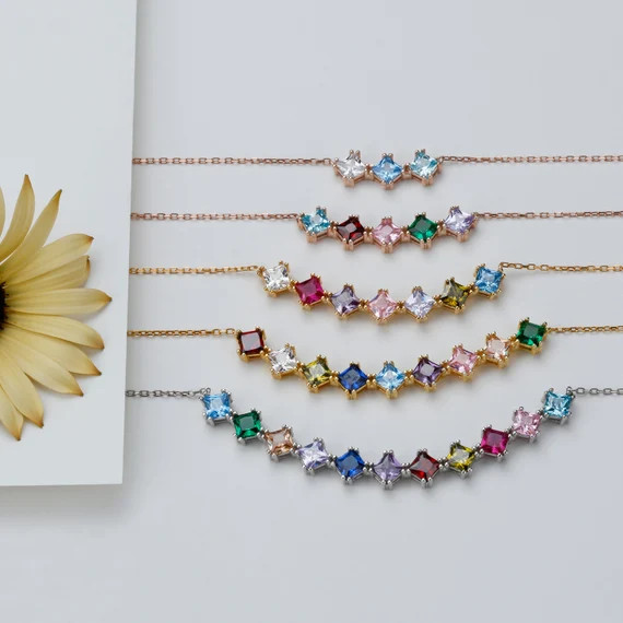 Family Birthstone Necklace  Sterling Silver Gold  Rose Gold | Etsy | Etsy (US)