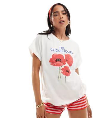 Mango flower print t-shirt in white | ASOS (Global)