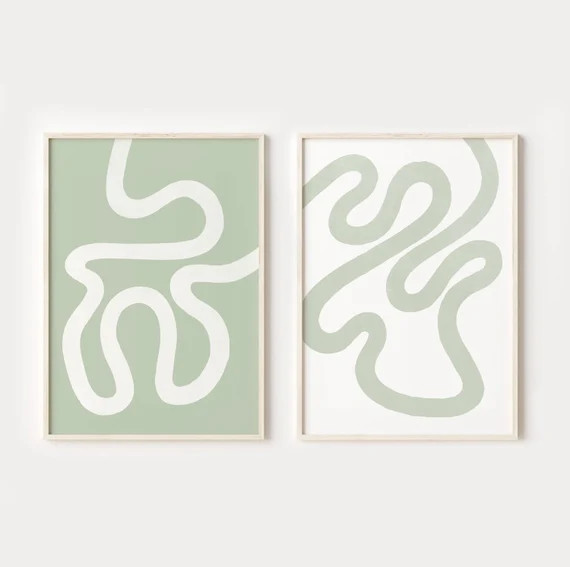 Sage Green Prints Set of 2, Abstract Line Art, DIGITAL DOWNLOAD, Minimalist Poster, Sage Green PR... | Etsy (US)