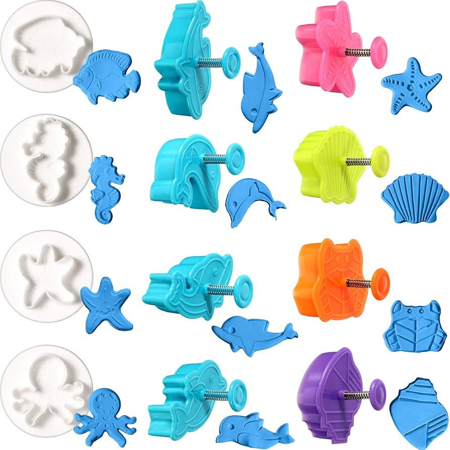 12 Pieces Ocean Cookie Cutters 3D Jellyfish Seahorse Clownfish Octopus Dolphin Crab Conch Starfis... | Amazon (US)