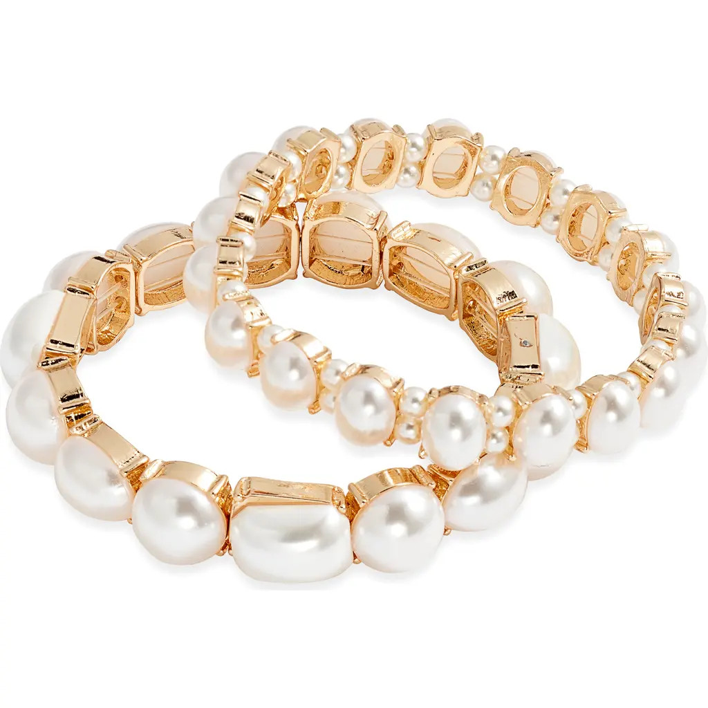 Nordstrom Set of 2 Faux Pearl Stretch Bracelets in White- Gold at Nordstrom Rack | Nordstrom Rack