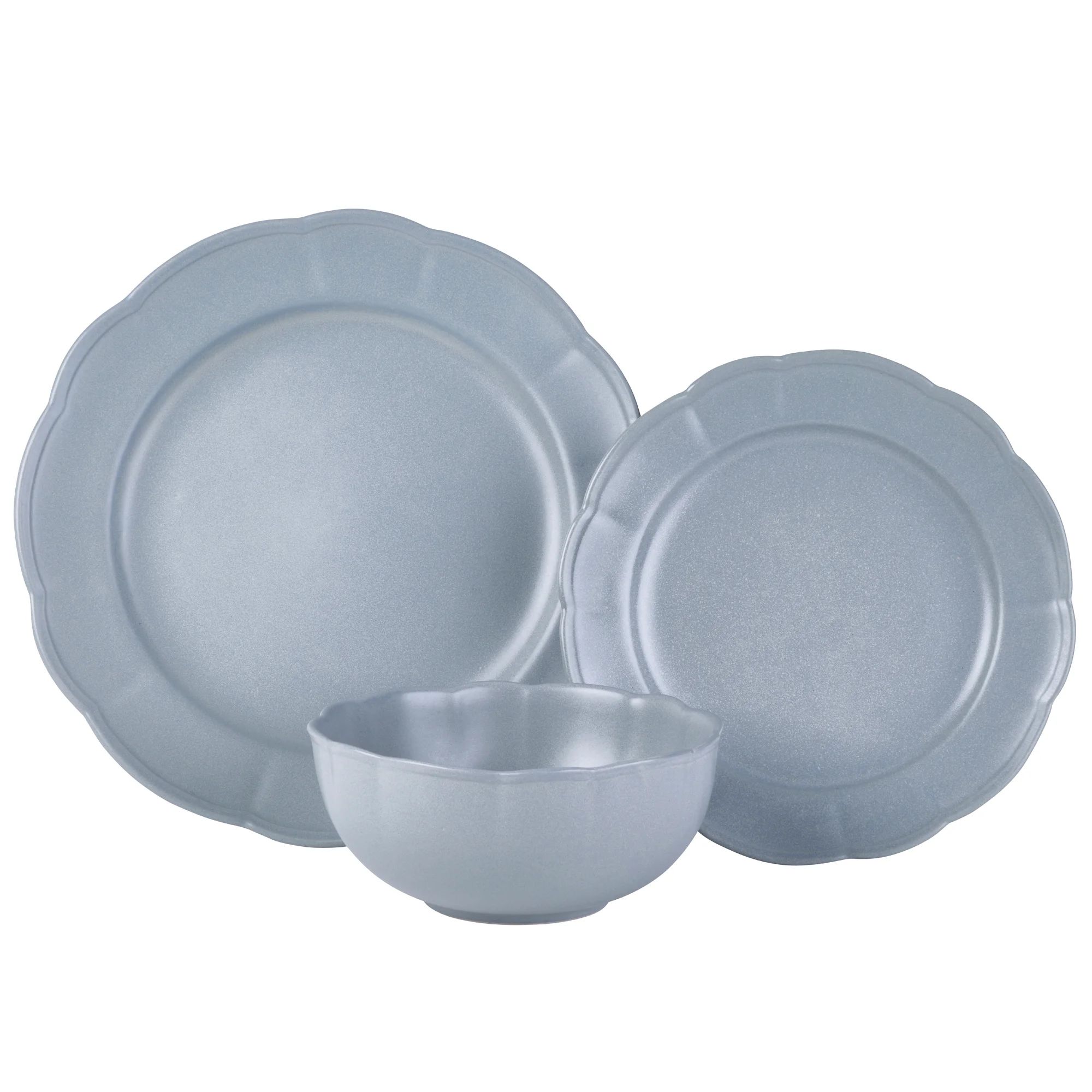 Beautiful Scallop Stoneware Dinnerware 12 Piece Set Cornflower Blue by Drew Barrymore - Walmart.c... | Walmart (US)