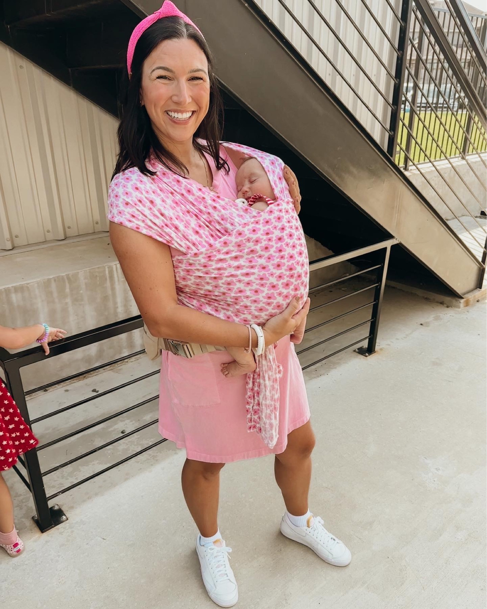 Pink baby wrap - shared current prints! 
Dress is old - shared similar 
Jesus bracelets 
White sneakers - TTS 
quarter crew socks - amazon find! 
Similar headbands shared 



#LTKbaby #LTKshoecrush #LTKunder50
