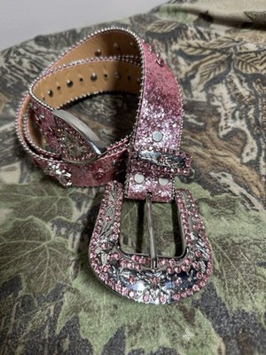 Western 48” Pink Leather Rhinestone Crosses Bling Belt Rodeo Cowgirl Bedazzled | eBay US