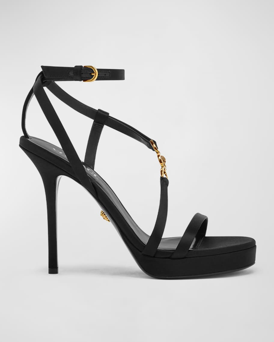 Versace Medusa Satin Strappy Platform Sandals | Neiman Marcus