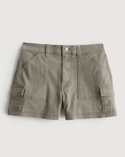 Ultra High-Rise Olive Twill Cargo Mom Shorts | Hollister (US)