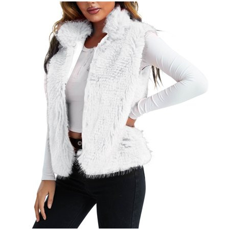 Fesfesfes Women Winter Sleeveless Jacket Faux Vest Coat Warm Furry Faux Jacket Sleeveless Stand Coll | Walmart (US)