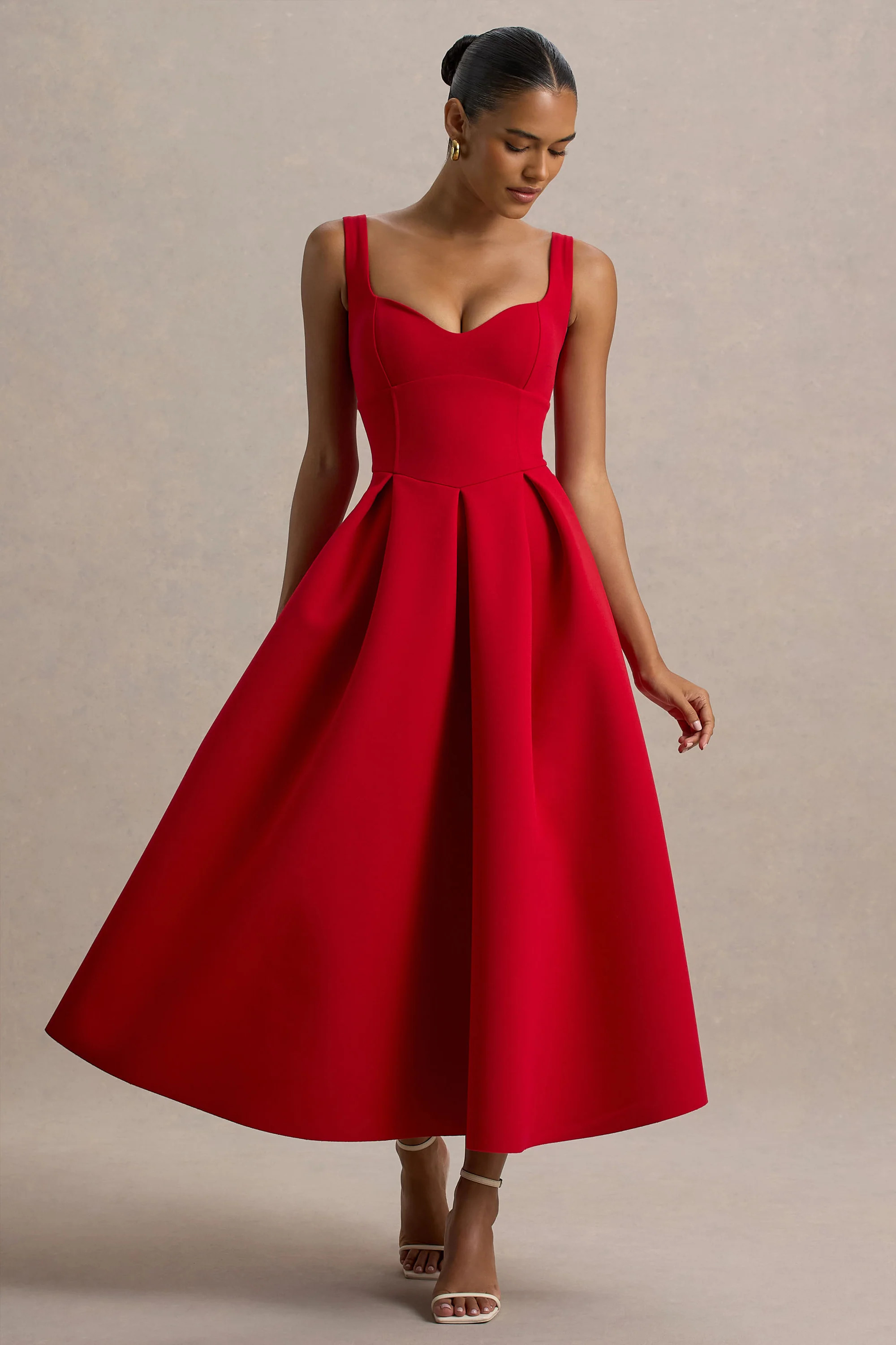 Rosemary  Red Sweetheart-Neck Midi Dress | Club L London