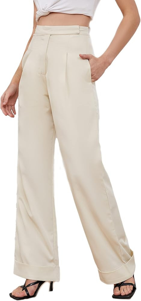 Women’s Wide Leg Trousers Pants High Waisted Black Business Work Straight Leg Long Pants | Amazon (US)