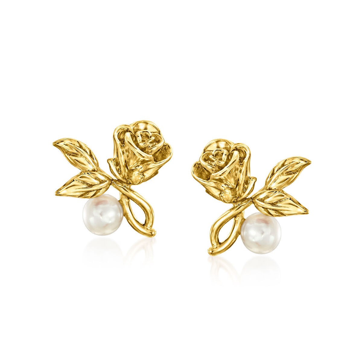 3.5-4mm Cultured Pearl Rose Flower Earrings in 14kt Yellow Gold | Ross-Simons