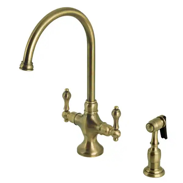Vintage Two-Handle Kitchen Faucet with Brass Sprayer - Bed Bath & Beyond - 35243496 | Bed Bath & Beyond