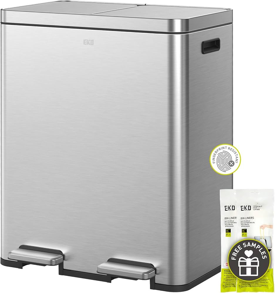 EKO Edison Dual Trash Can for Recycling and Trash, 8+8 Gallons Kitchen Trash Cans with Dual Remov... | Amazon (US)