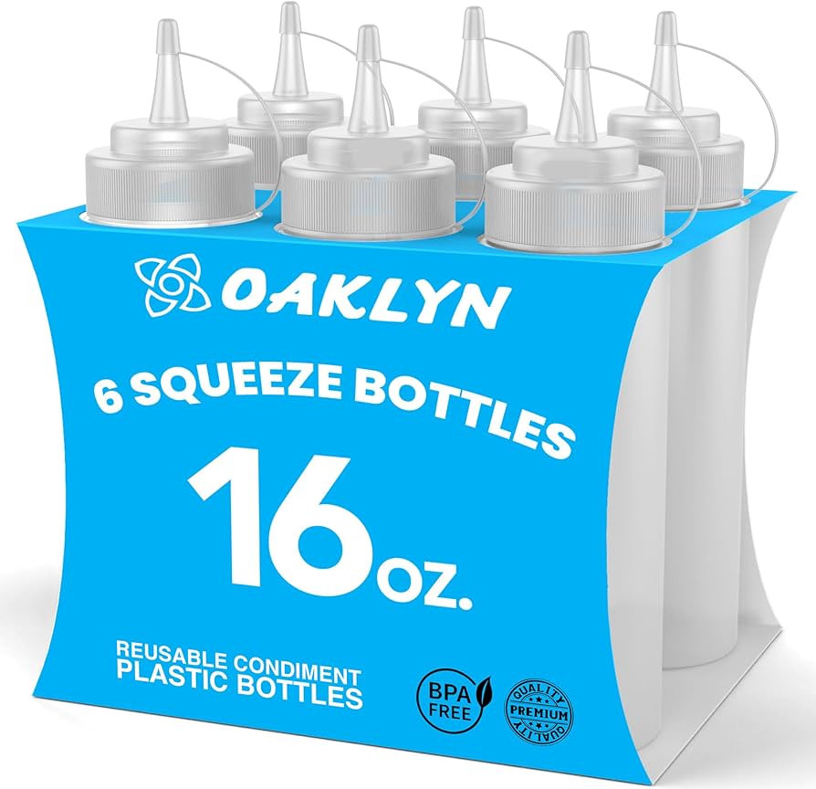 Oaklyn Squirt Bottles 16oz, 6 Pack – BPA-Free Condiment Squeeze Bottles for Sauces, Dressings, ... | Amazon (US)